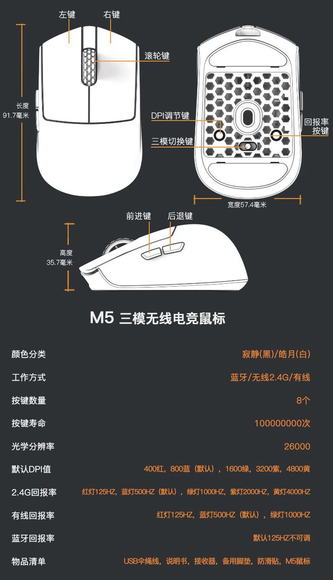 ：3395 传感器 + 8KHz回报率399 元AG真人九游会登录网址达摩鲨 M5 三模鼠标上架(图3)